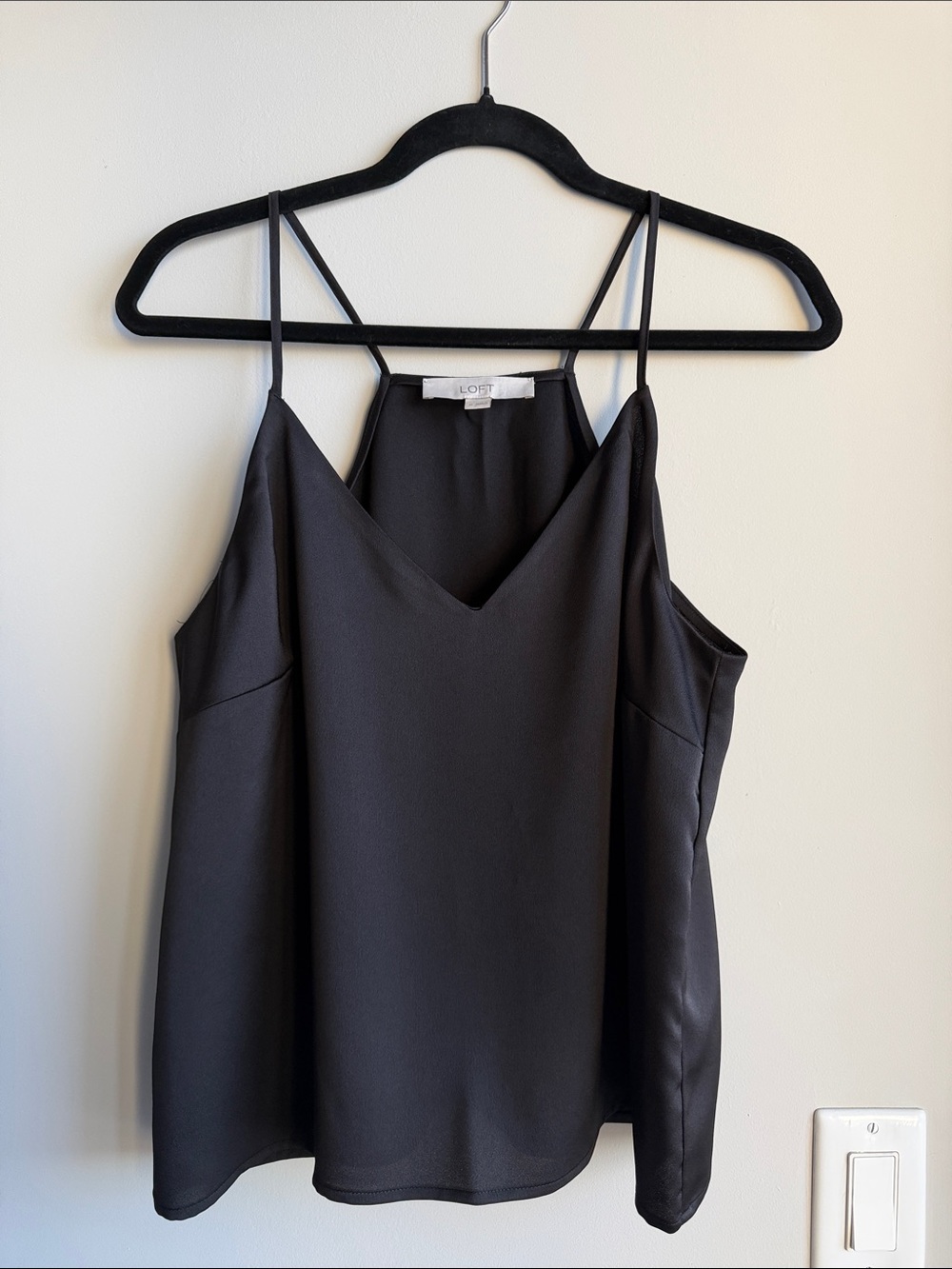 LOFT Black V-Neck Satin-Look Spaghetti Strap Cami
